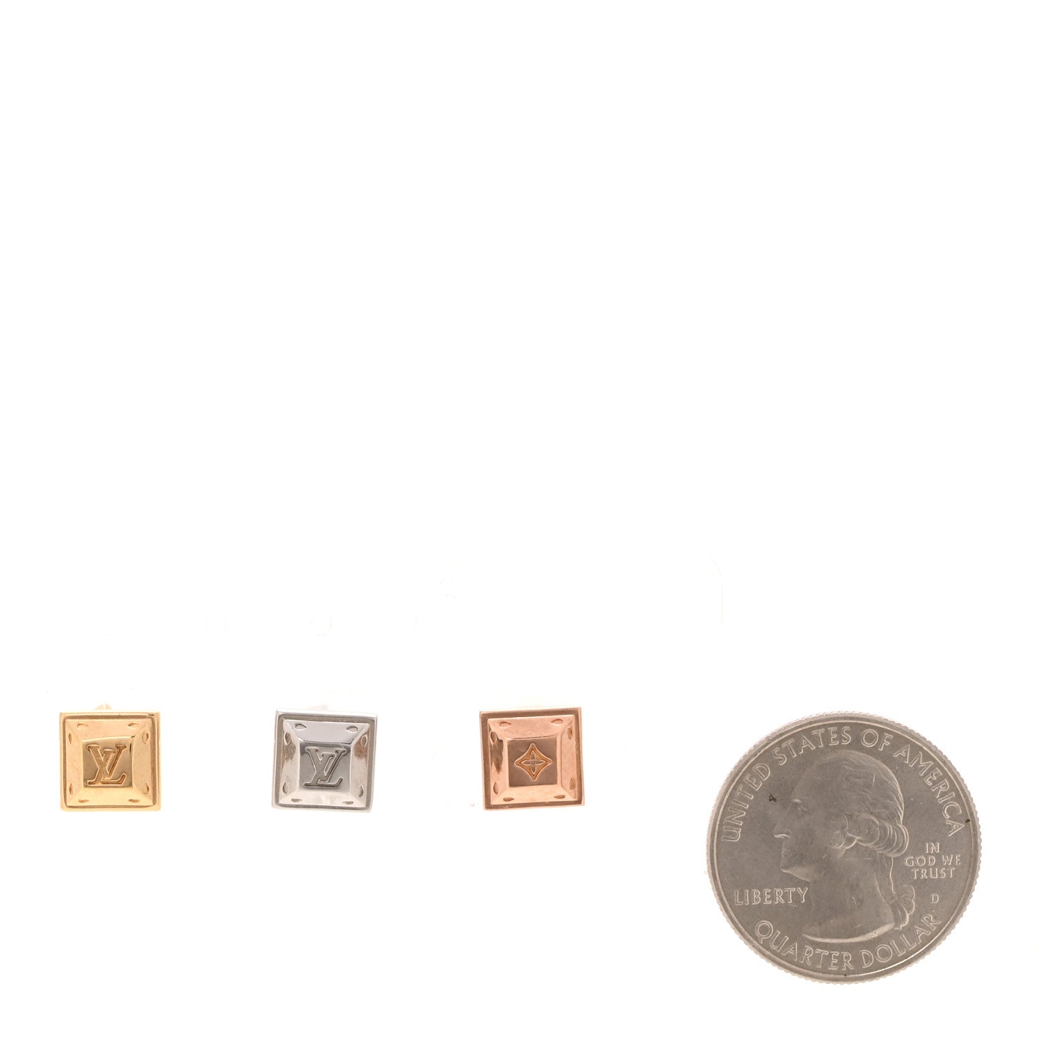 Louis Vuitton Nanogram Tennis Earrings Set of 3 Gold Silver Pink