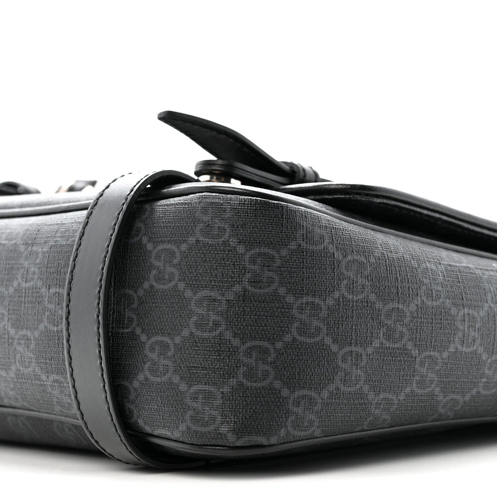 Gucci GG Supreme Monogram Textured Dollar Calfskin Retro Interlocking G Flap Messenger Bag Black