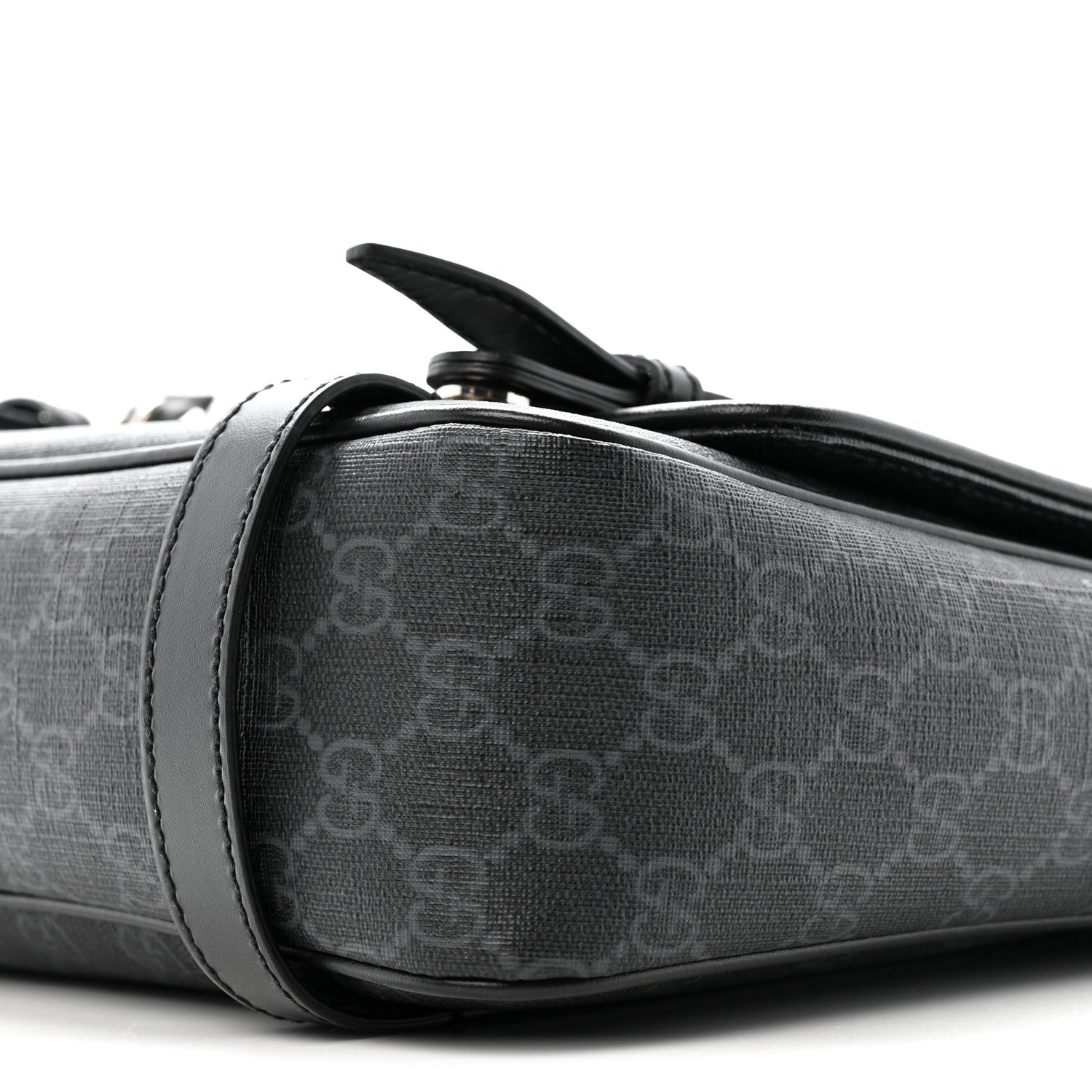 Gucci GG Supreme Monogram Textured Dollar Calfskin Retro Interlocking G Flap Messenger Bag Black