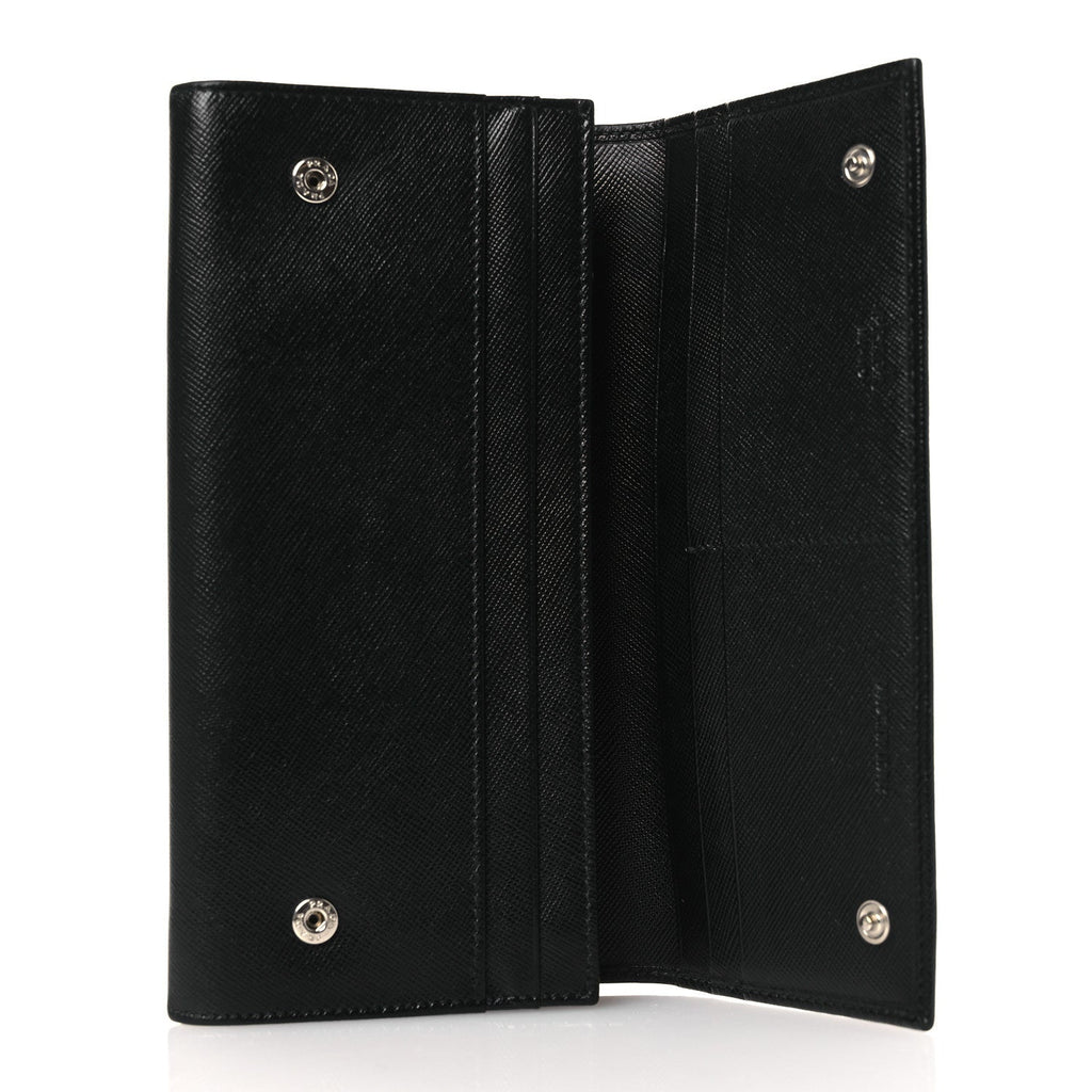 Prada Saffiano Triangle Continental Flap Wallet Black