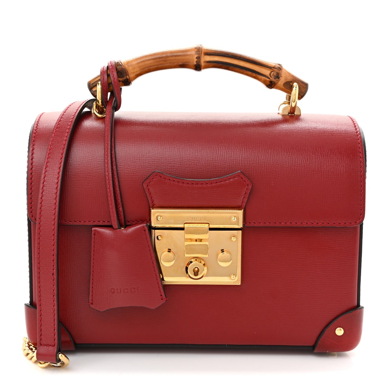 Gucci Azalea Calfskin Small Padlock Bamboo Shoulder Bag Romantic Cerise