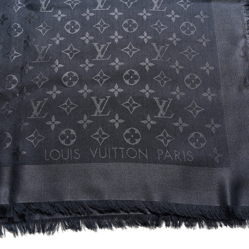 Louis Vuitton Silk Lurex Wool Monogram Shine Shawl Carbone