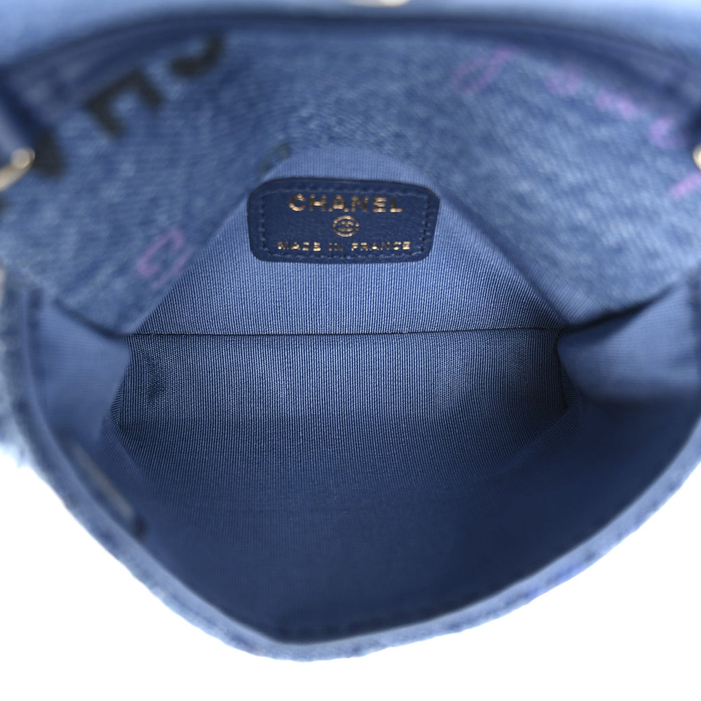 Chanel Denim Quilted Denim Mood Clutch With Chain Blue Multicolor