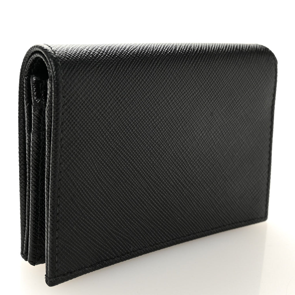Prada Saffiano Small Triangle Bi-Fold Wallet Black