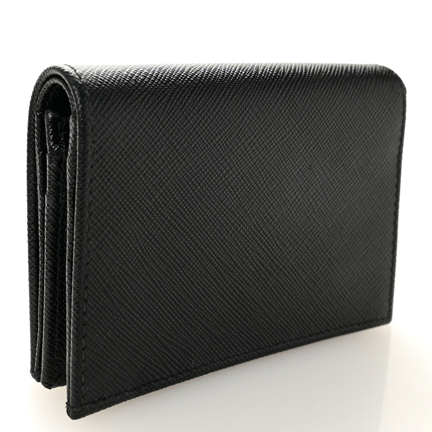 Prada Saffiano Small Triangle Bi-Fold Wallet Black