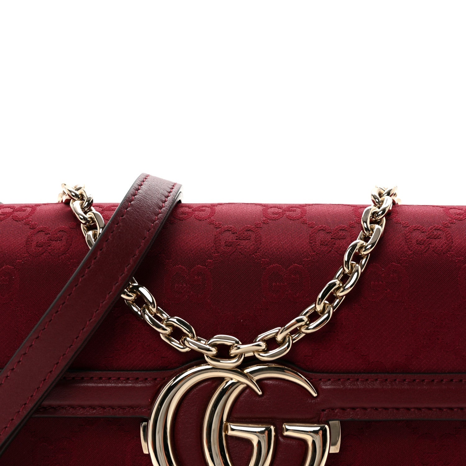 Gucci Crepe Wool Silk GG Monogram Go Small Shoulder Bag Rosso Ancora