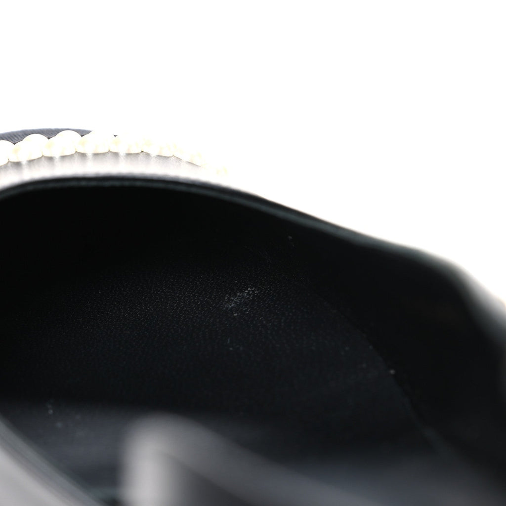 Lambskin Grosgrain Pearl Cap Toe CC Slingback Pumps 40.5 Black