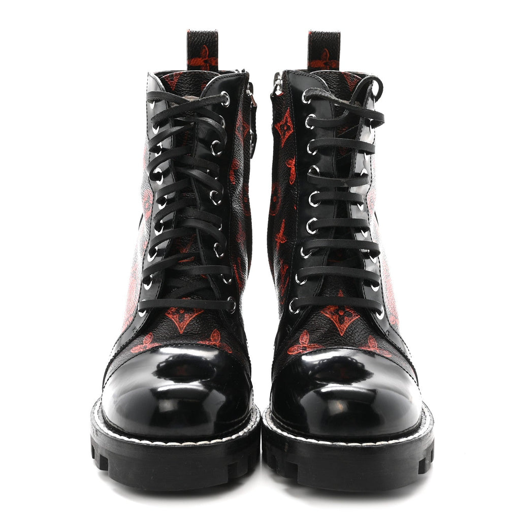 Louis Vuitton Patent Calfskin Catogram Star Trail Ankle Boots 36 Black Marron