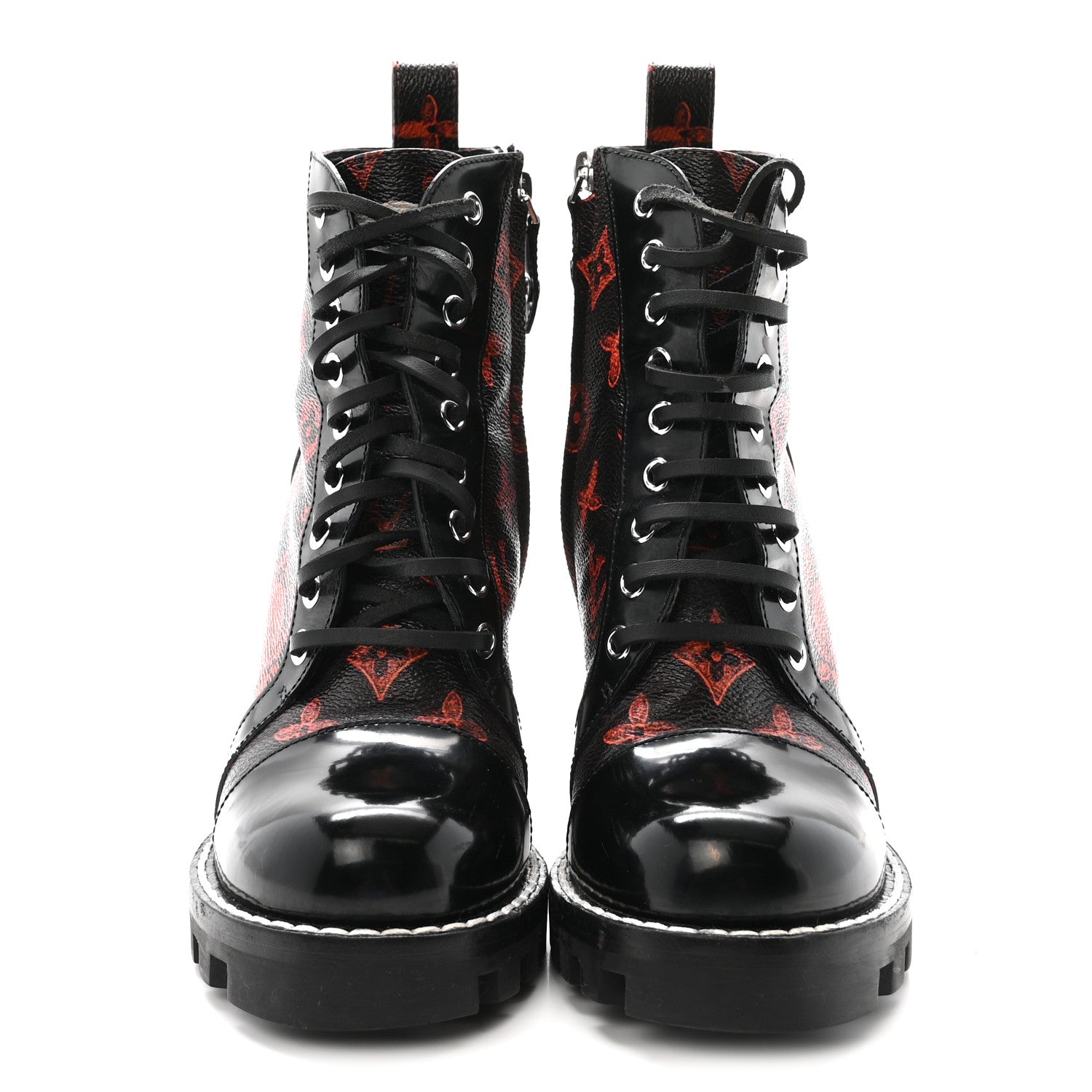 Louis Vuitton Patent Calfskin Catogram Star Trail Ankle Boots 36 Black Marron