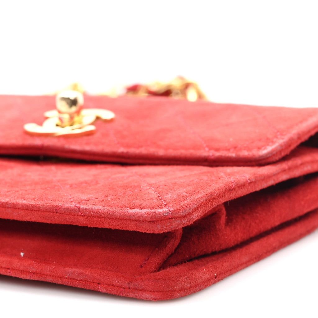 Chanel Suede Quilted Mini Square Flap Red