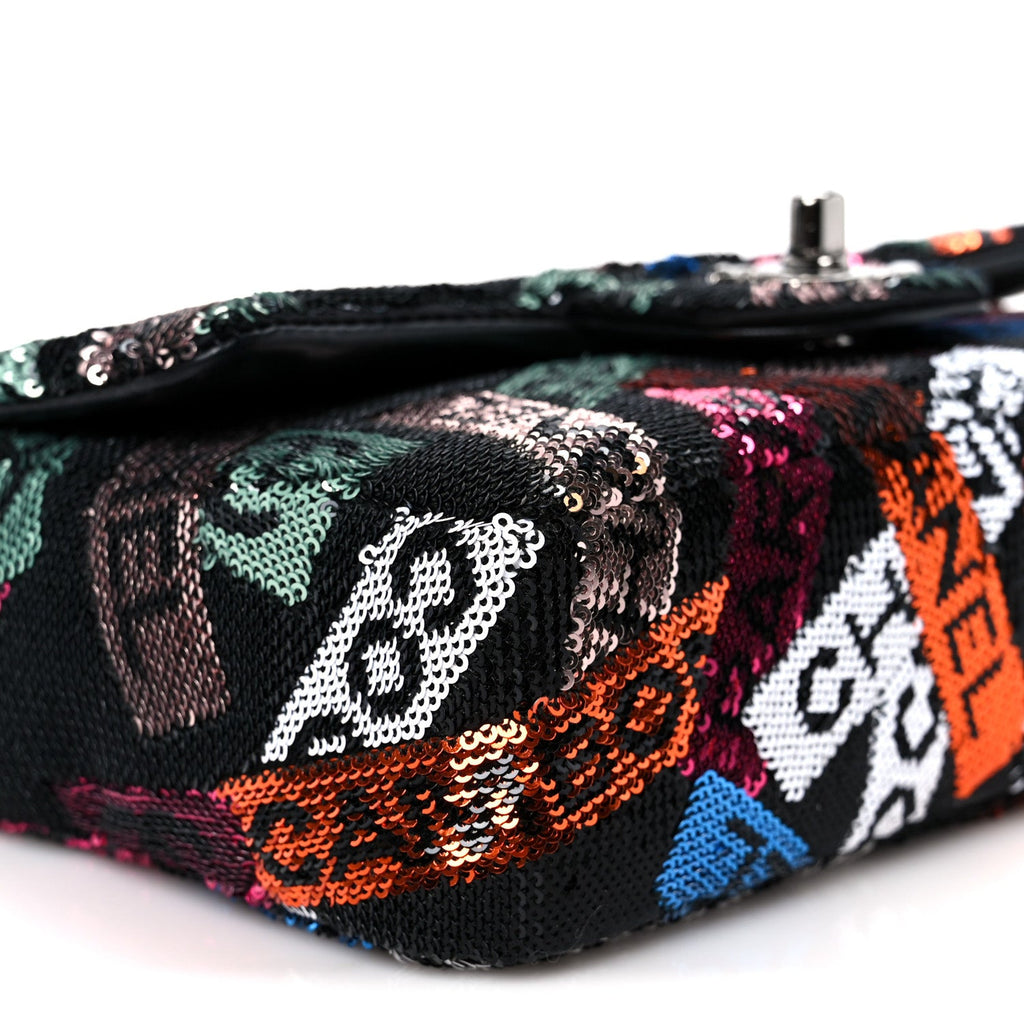 Chanel Sequin Logo Small Flap Ruthenium Multicolor