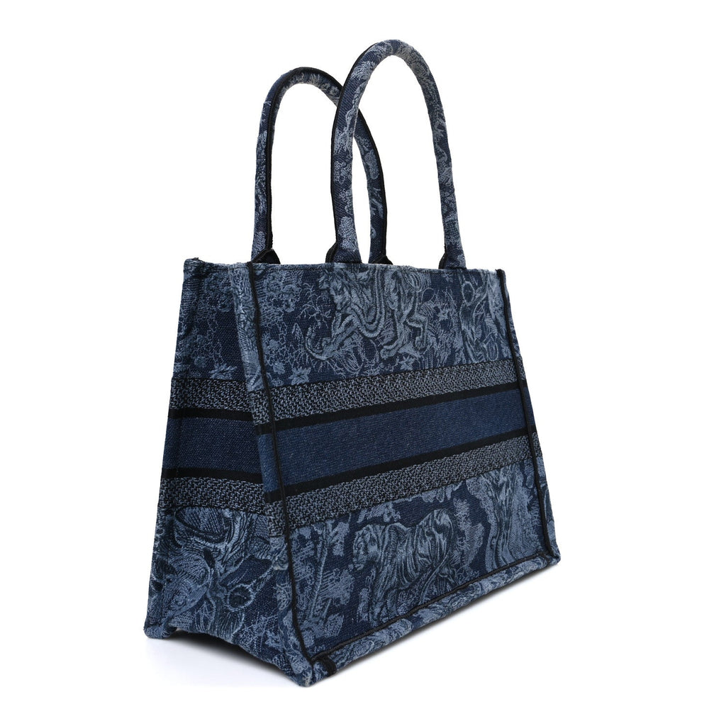 Christian Dior Canvas Embroidered Medium Dioriviera Toile De Jouy Book Tote Blue Black