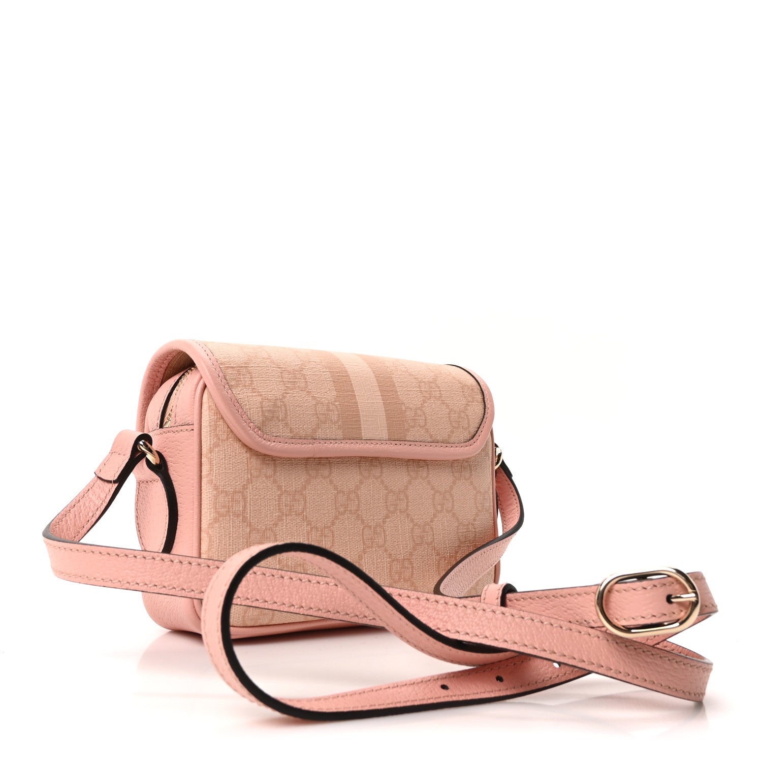 Gucci GG Supreme Monogram Textured Dollar Calfskin Mini Ophidia Flap Shoulder Bag Rose Pink