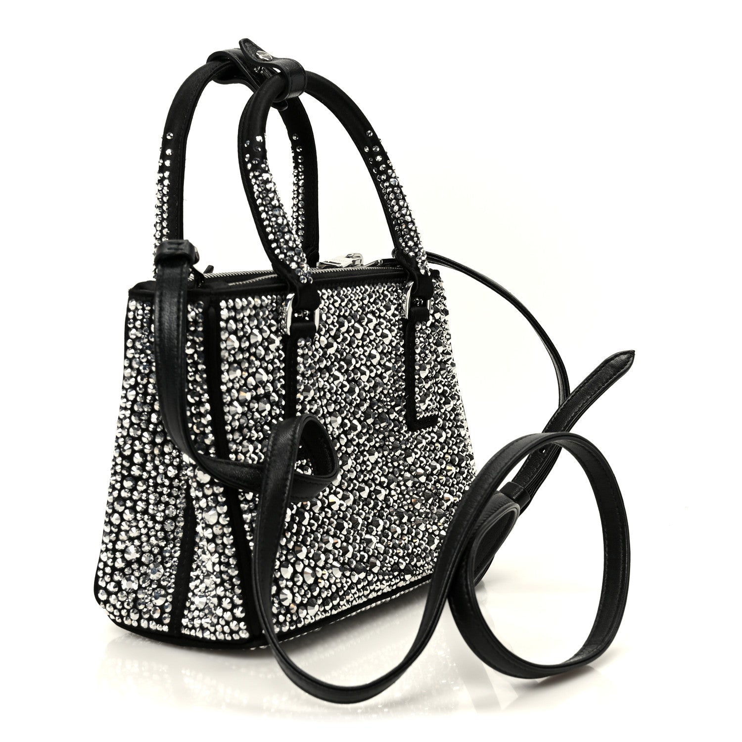 Prada Satin Crystal Mini Galleria Double Zip Tote Metal