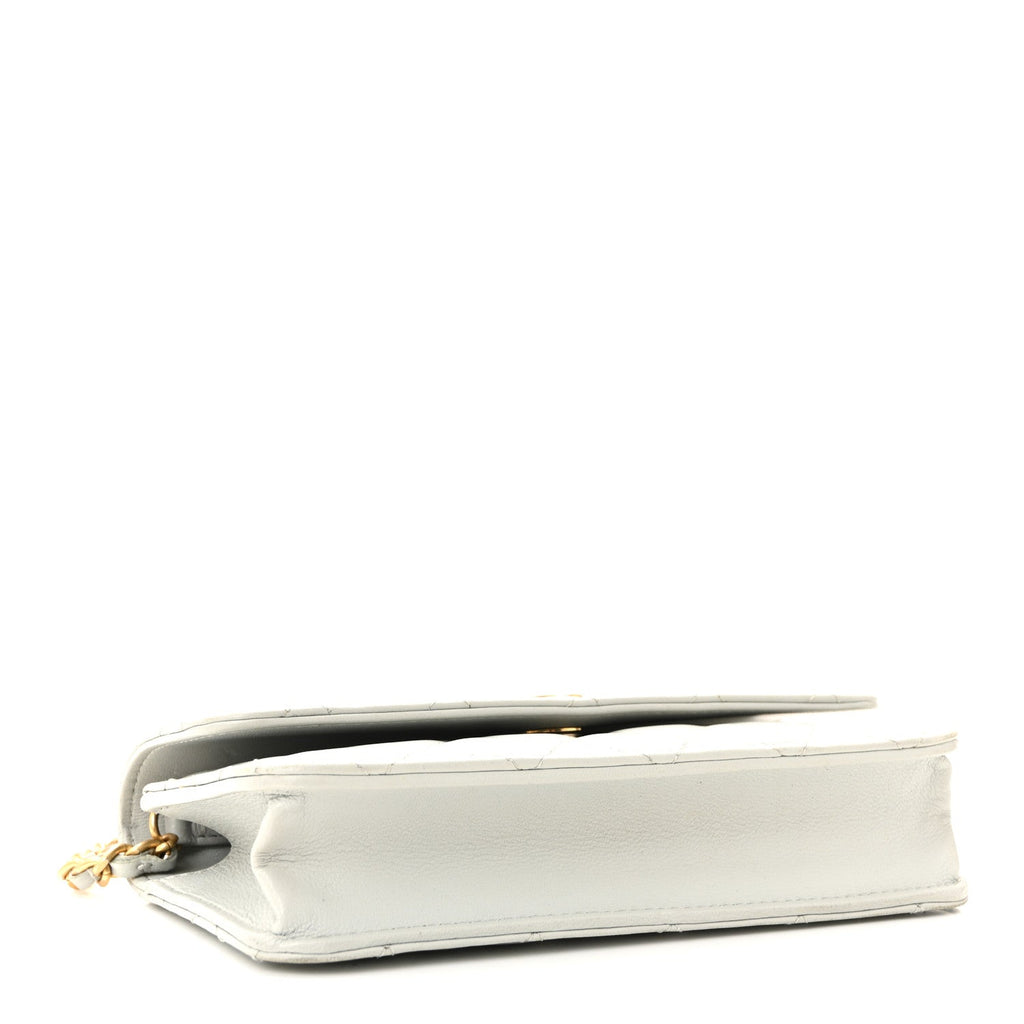 Chanel Lambskin Pearl Crush Quilted Flap Phone Holder With Chain Light Grey