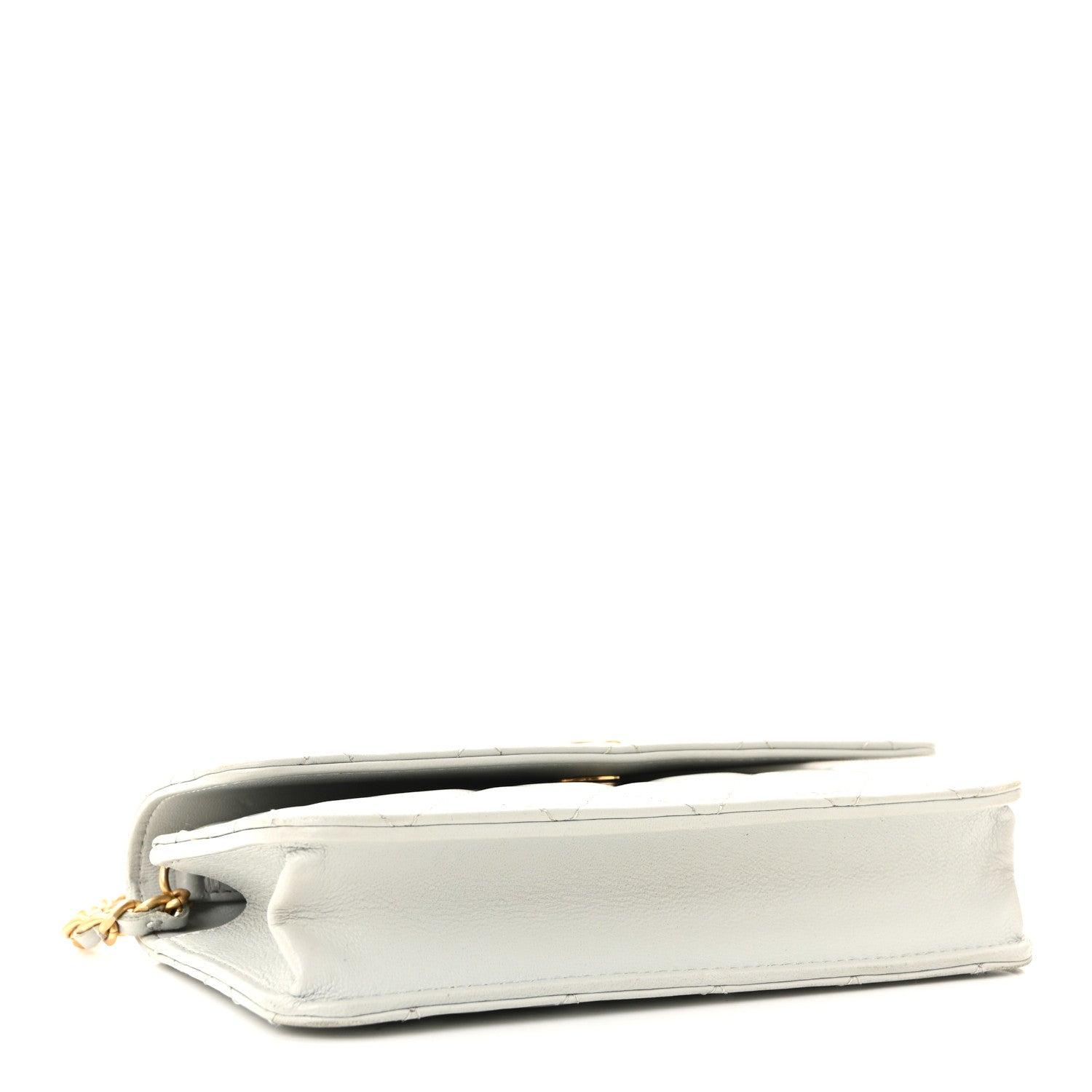 Chanel Lambskin Pearl Crush Quilted Flap Phone Holder With Chain Light Grey