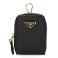 Prada Saffiano Triangle Zip Around Mini Pouch Black