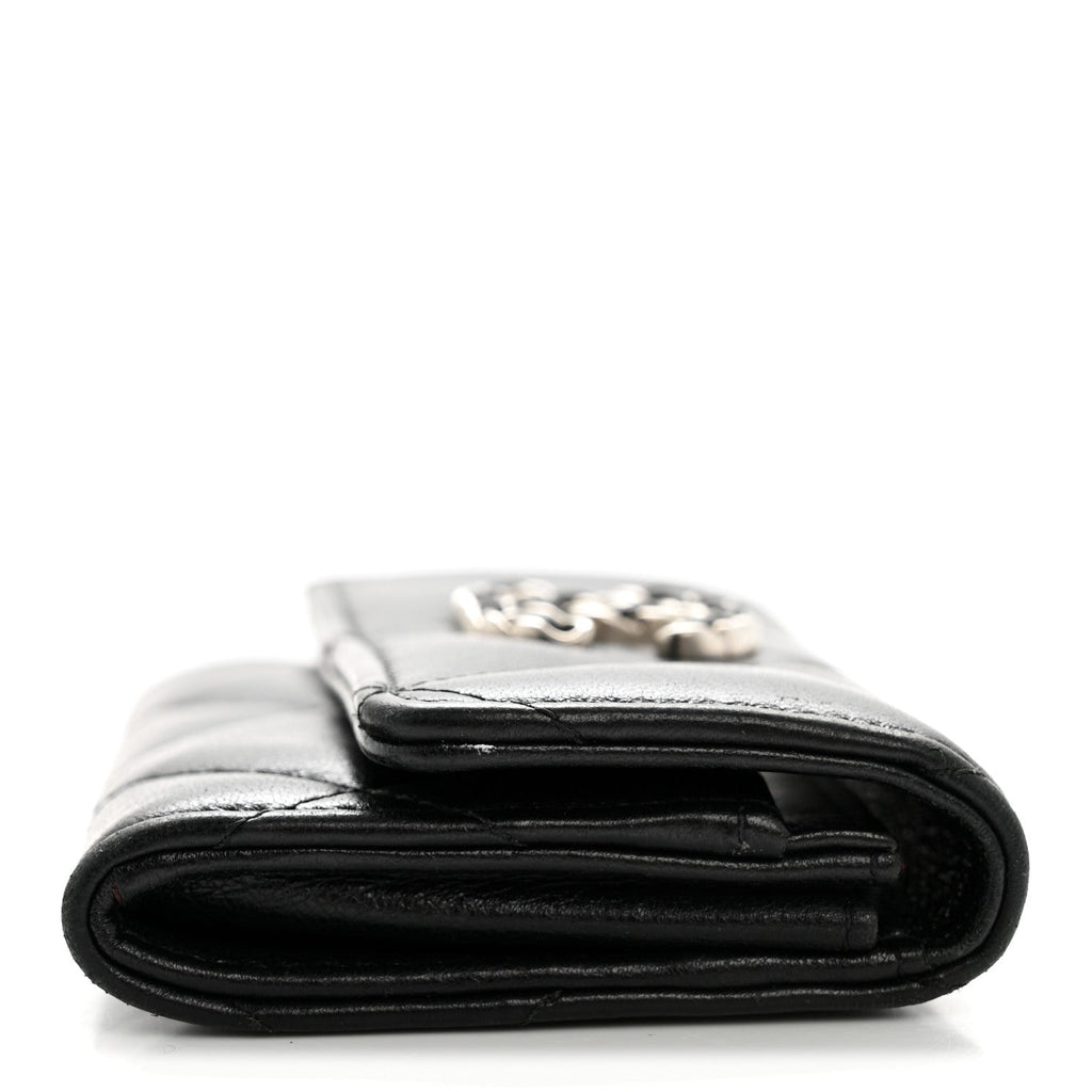 Lambskin Quilted Chanel 19 Flap Card Holder Black