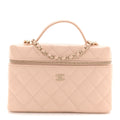 Chanel Caviar Quilted Top Handle Slim Vanity With Chain Beige