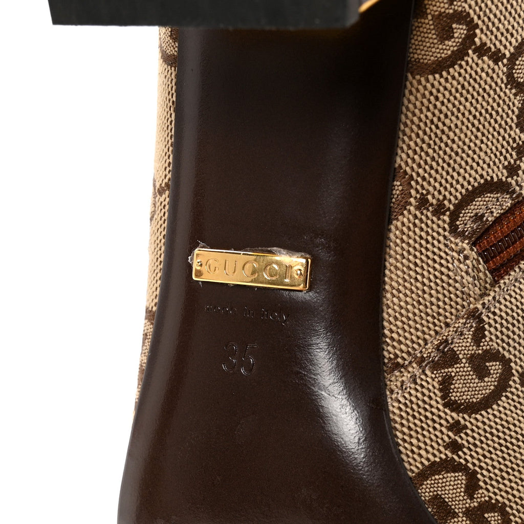 Gucci Monogram Cordovan Lux GG Ankle Boots 35 Beige Cuir