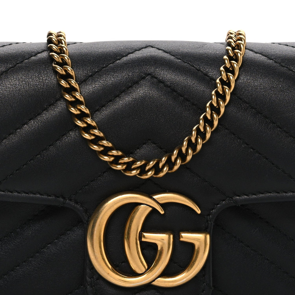 Gucci Calfskin Matelasse Super Mini GG Marmont Shoulder Bag Black
