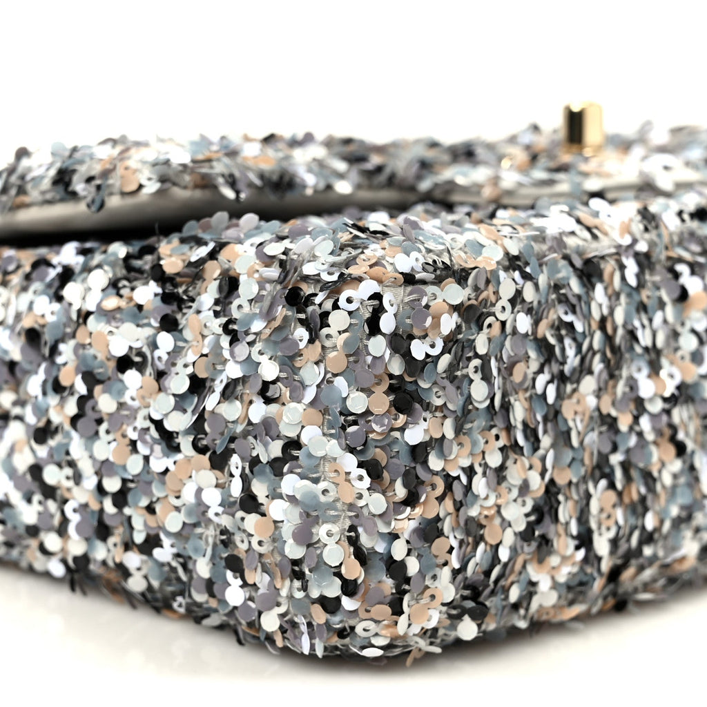 Chanel Sequin Mini Flap Gray Black White Pearly White