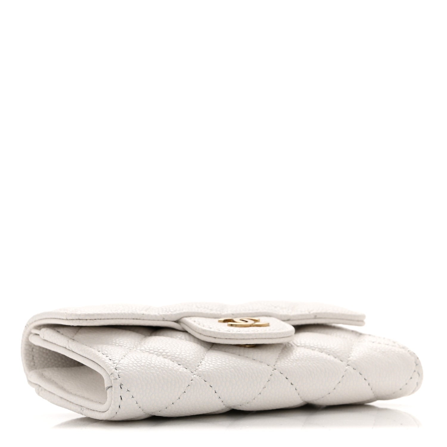 Caviar Quilted Flap Card Holder Wallet White