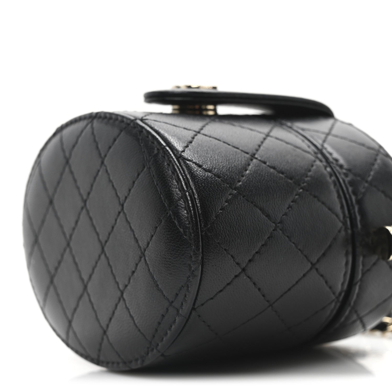 Chanel Lambskin Quilted Mini Round Vanity Case With Chain Black