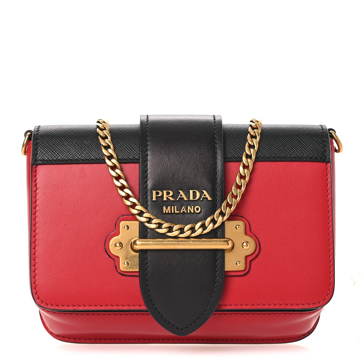 Prada Saffiano City Calf Cahier Belt Bag Fuoco Black