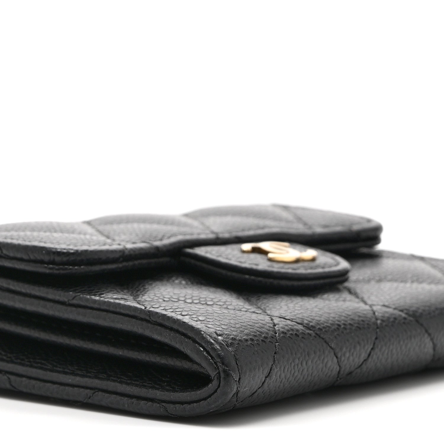 Caviar Quilted Flap Card Holder Wallet Black