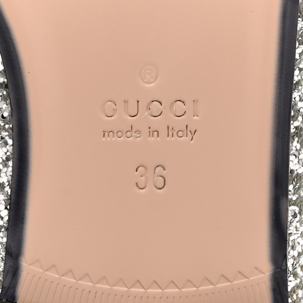 Gucci Glitter Womens Princetown Slippers 36 Silver