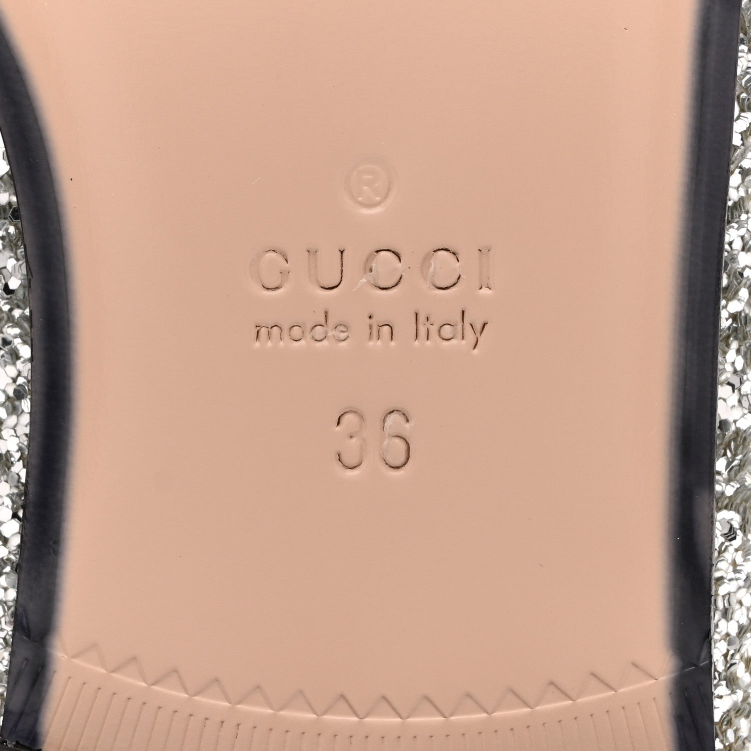 Gucci Glitter Womens Princetown Slippers 36 Silver
