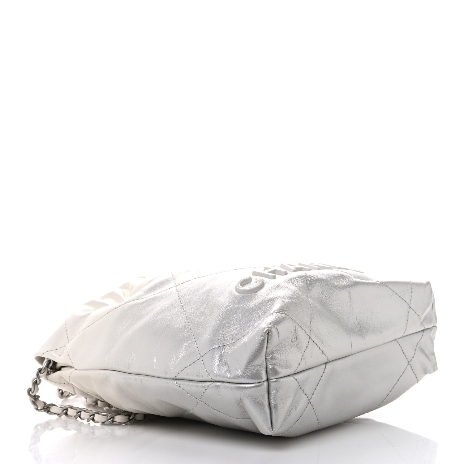 Chanel Metallic Shaded Calfskin Quilted Mini Chanel 22 White Silver