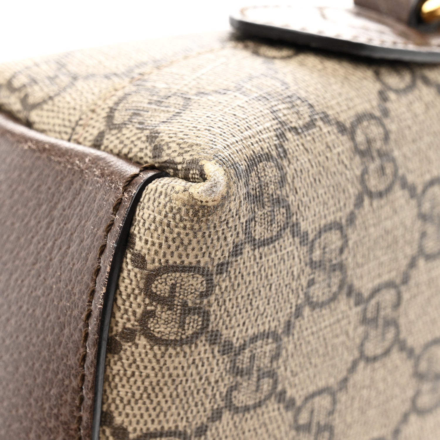 Gucci GG Supreme Monogram Textured Dollar Calfskin Web Small Ophidia Dome Shoulder Bag Beige Ebony New Acero