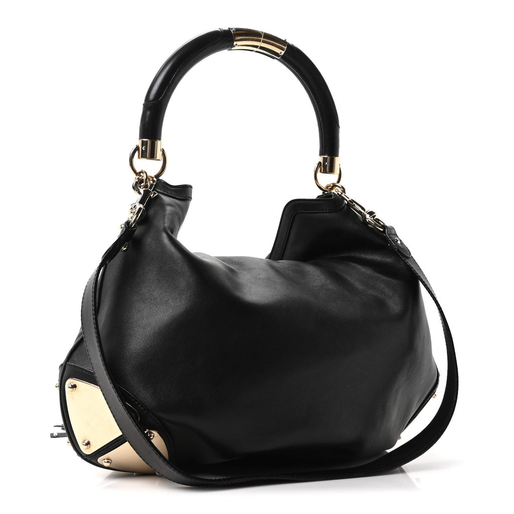 Gucci Calfskin Large Indy Top Handle Hobo Black