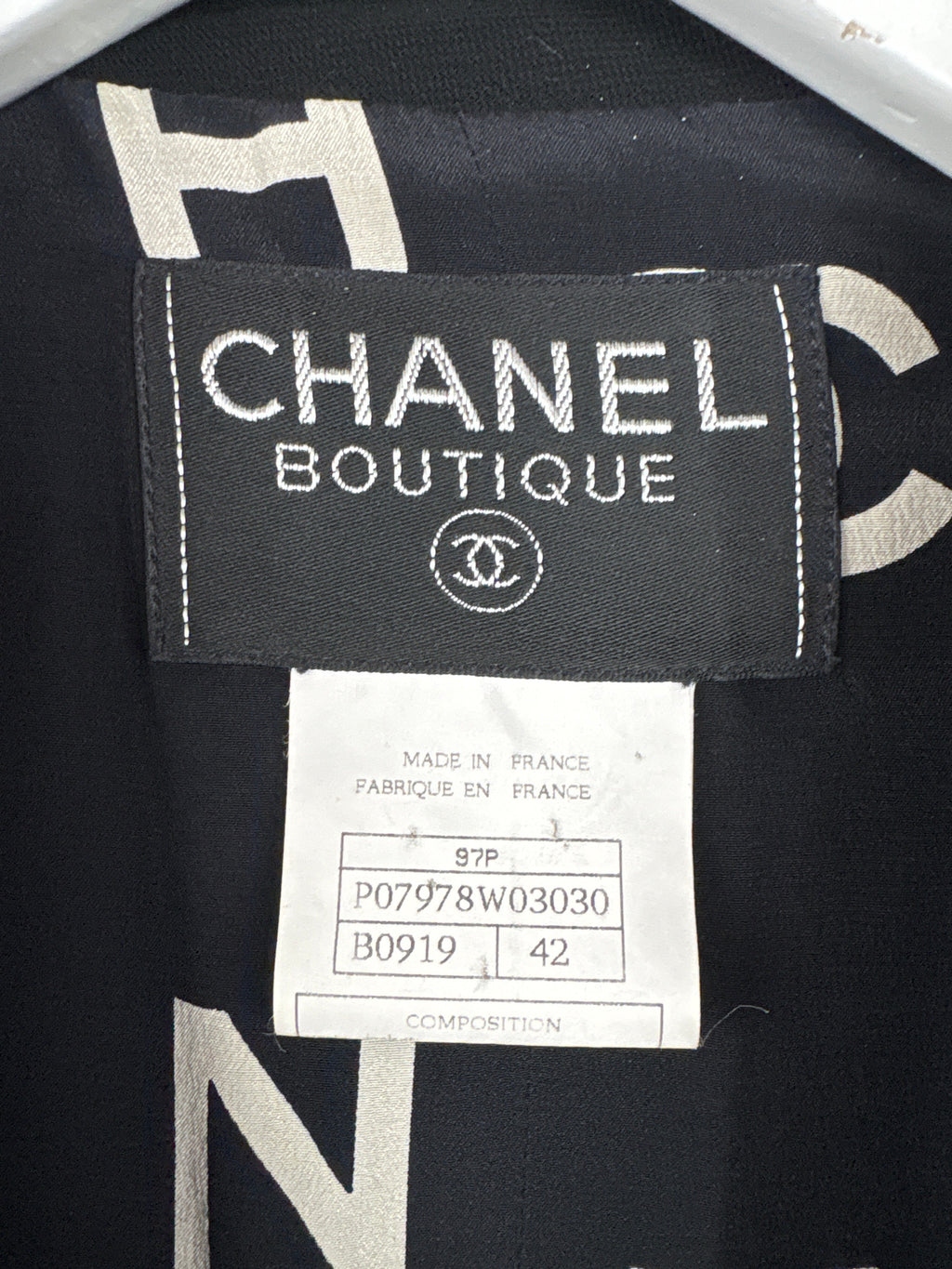Chanel Vintage Runway 97/S Black, White CC Logo Slip Dress and Jacket Set with CC Chanel Button Size FR 42 (UK 14)