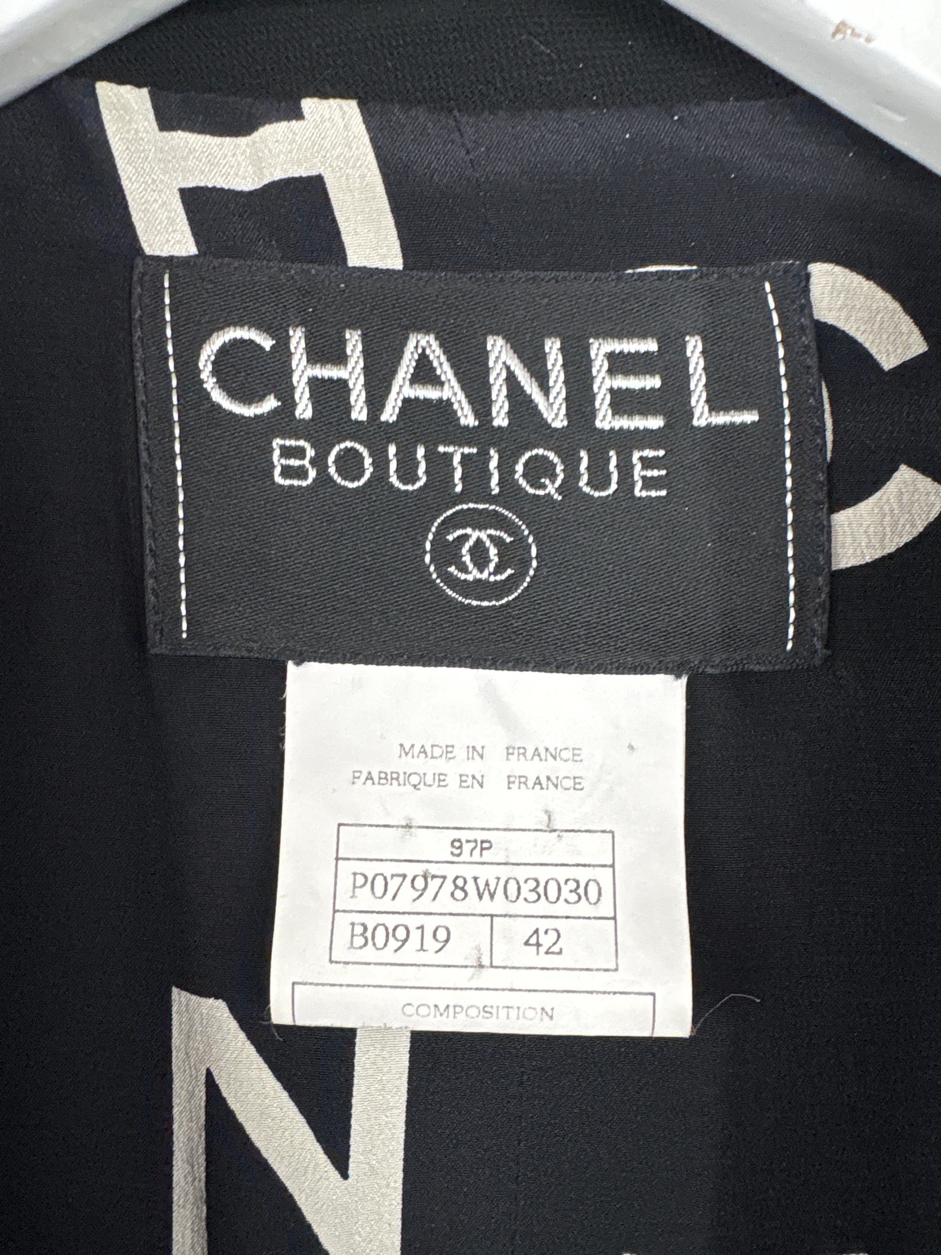 Chanel Vintage Runway 97/S Black, White CC Logo Slip Dress and Jacket Set with CC Chanel Button Size FR 42 (UK 14)