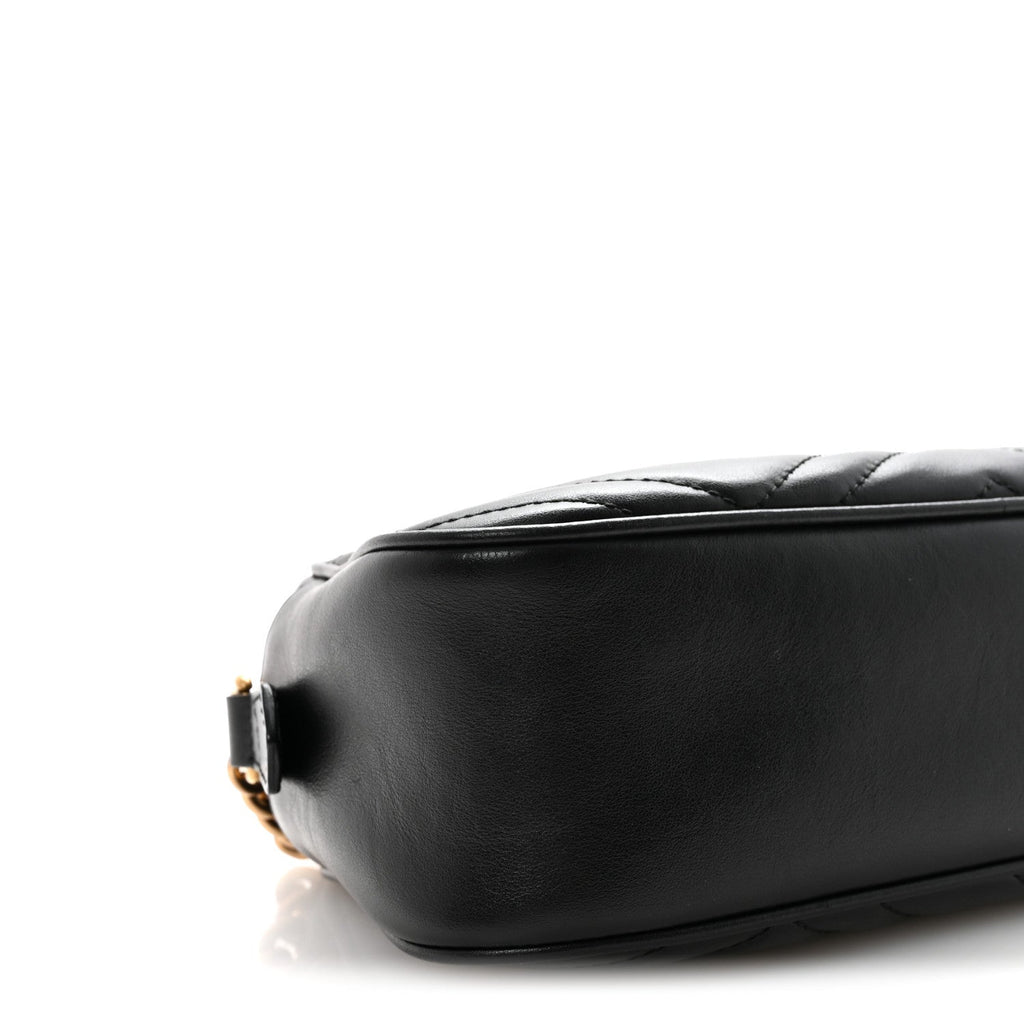 Gucci Calfskin Matelasse Small GG Marmont Chain Shoulder Bag Black