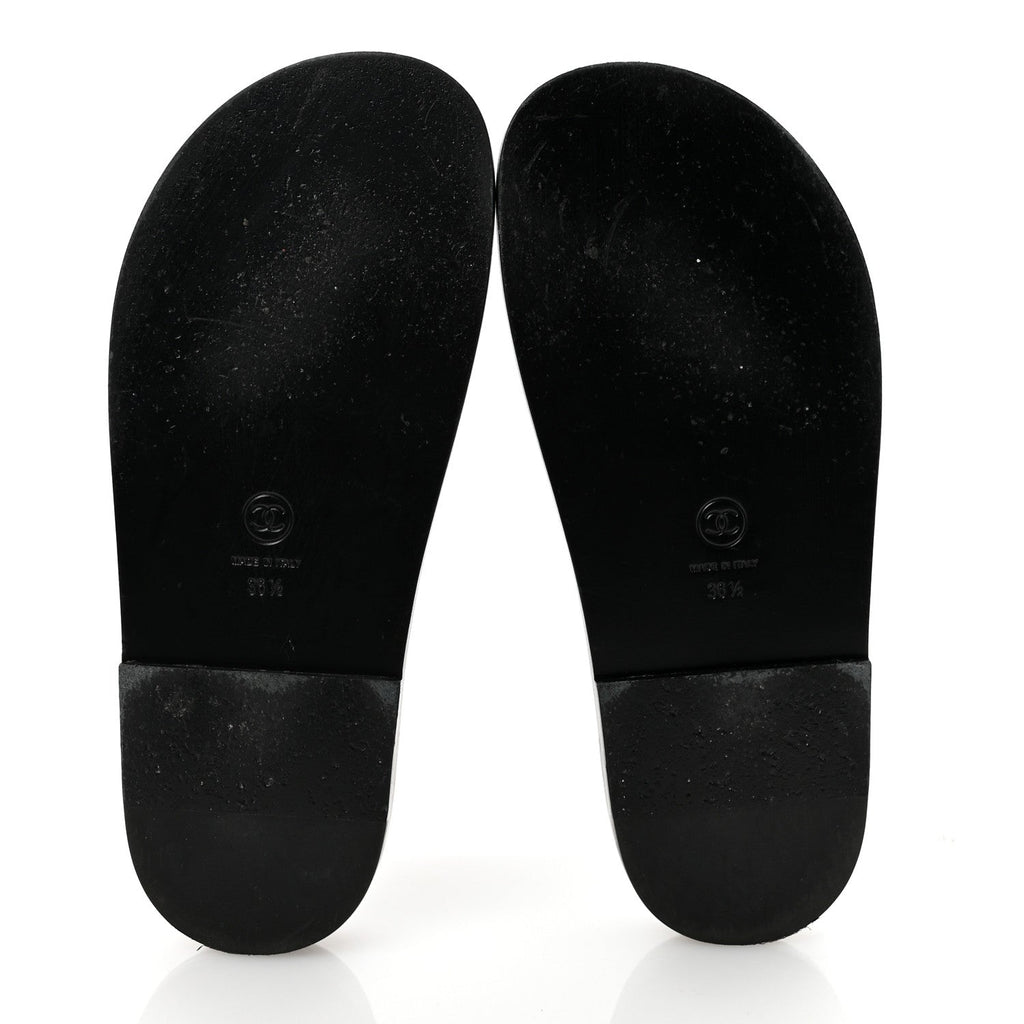 Lambskin Quilted Velcro Dad Chain CC Slide Sandals 36.5 Black