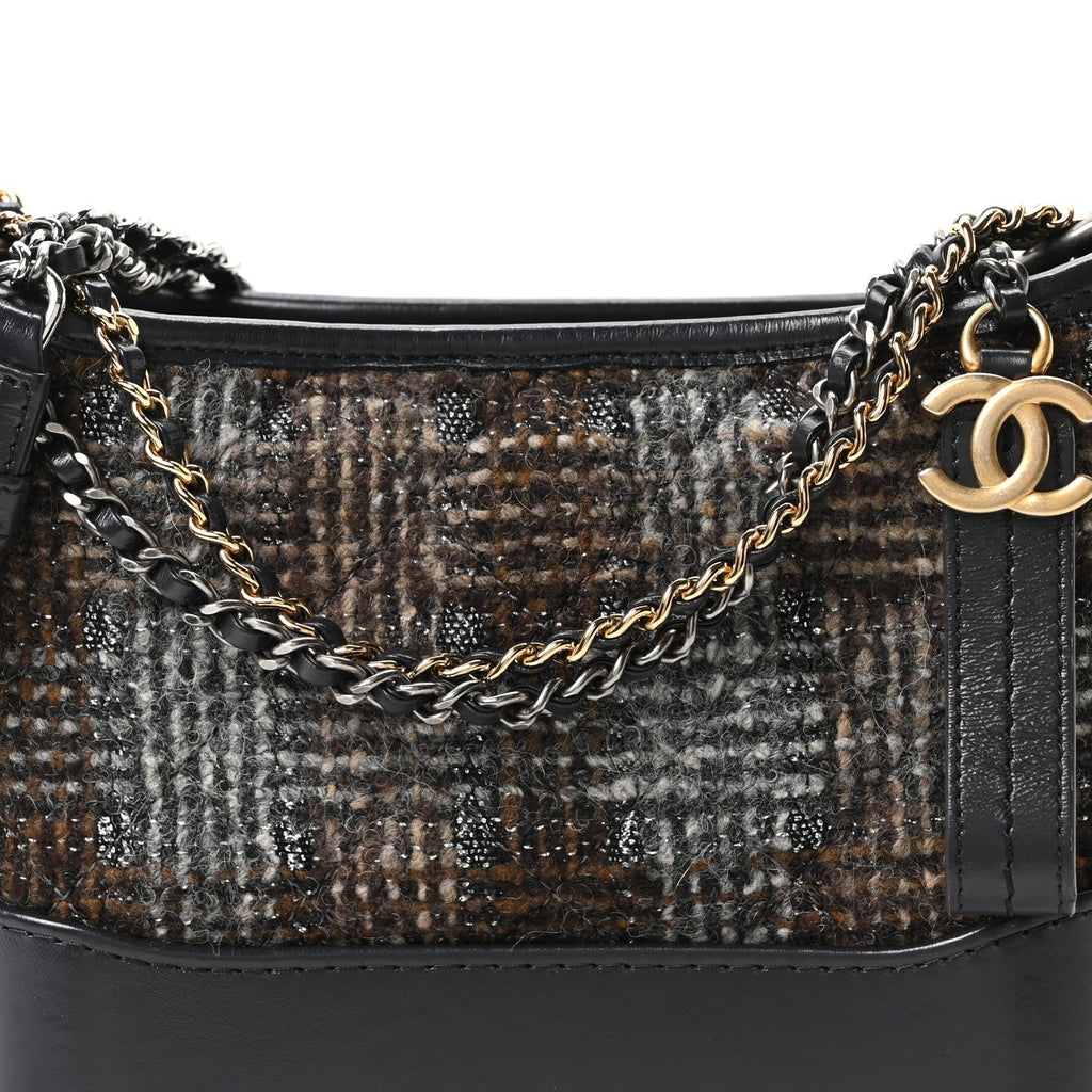 Chanel Tweed Calfskin Small Gabrielle Hobo Brown
