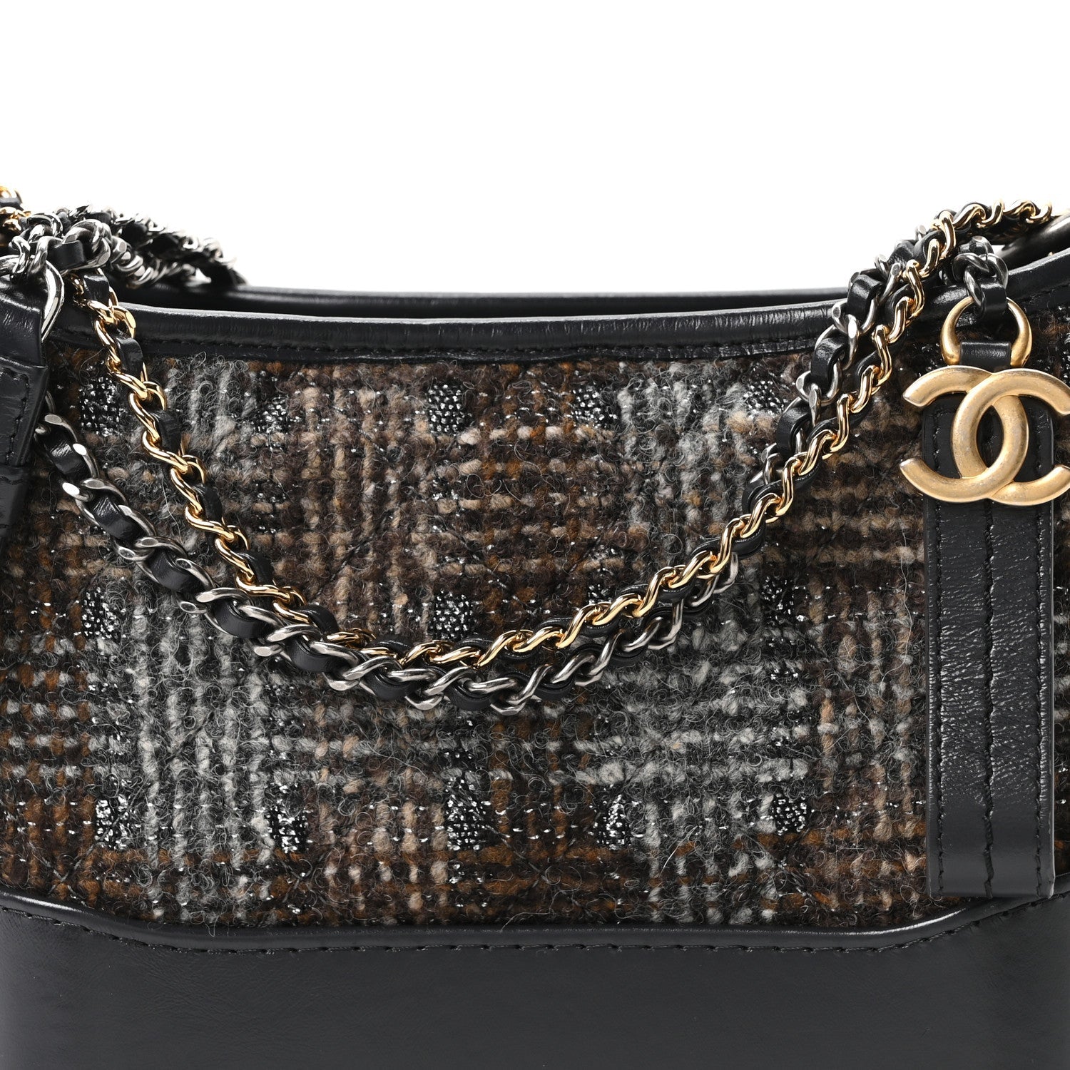 Chanel Tweed Calfskin Small Gabrielle Hobo Brown
