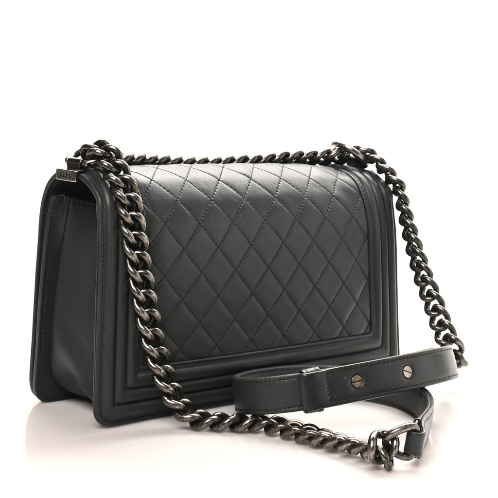 Chanel Lambskin Quilted Medium Boy Flap Dark Grey