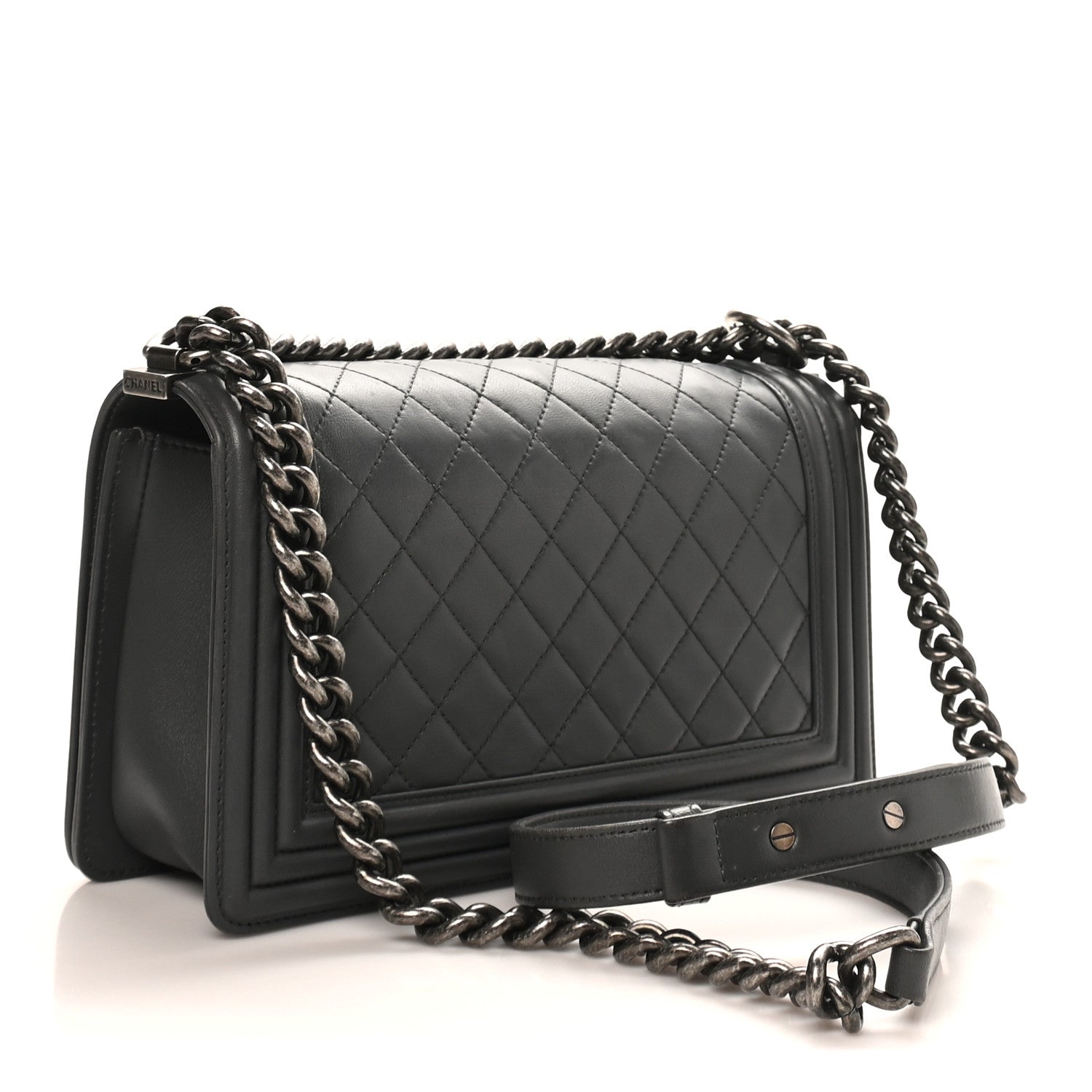 Chanel Lambskin Quilted Medium Boy Flap Dark Grey