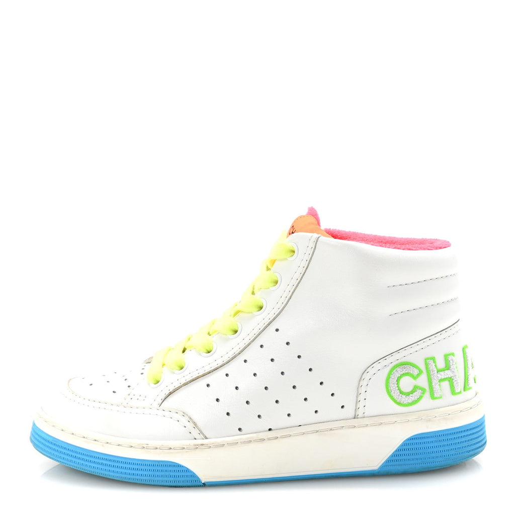 Calfskin Womens Logo High Top Sneakers 36 White Multicolor