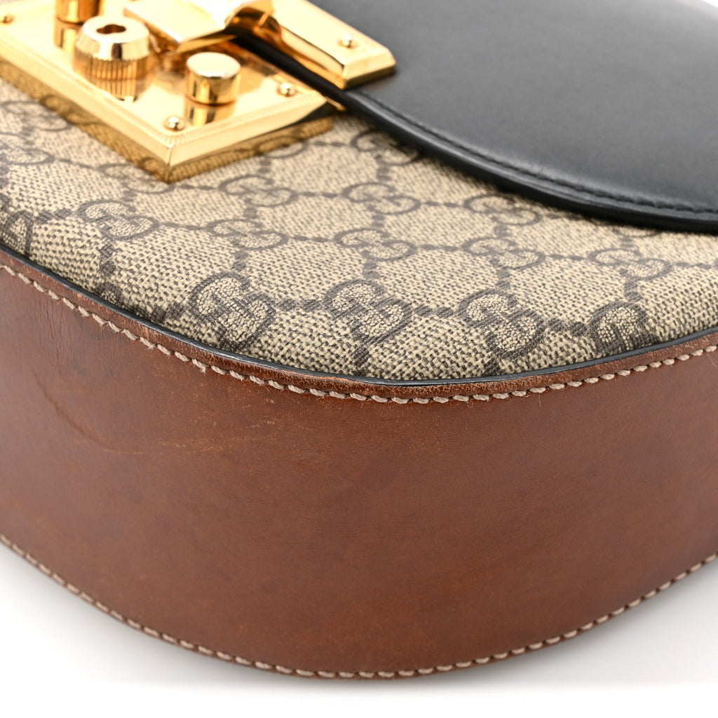 Gucci GG Supreme Monogram Web Medium Padlock Messenger Shoulder Bag Black