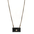 Metal Resin Calfskin Quilted CC Turnlock Chain Bag Necklace Gold Black