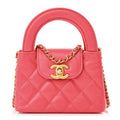 Chanel Shiny Aged Calfskin Quilted Mini Nano Kelly Shopper Dark Pink