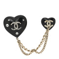 Resin Crystal CC Heart Multi Strand Chain Brooch Black Gold