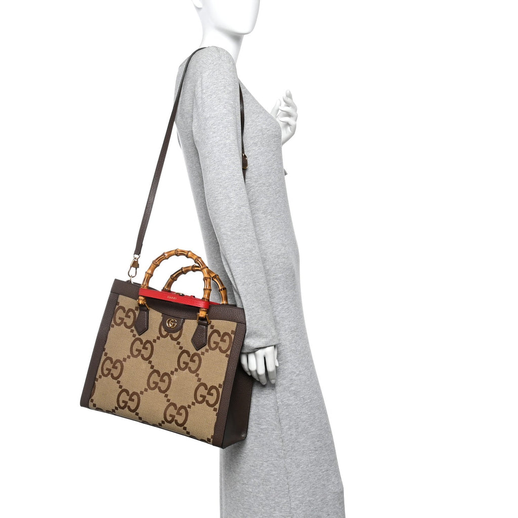Gucci Monogram Jumbo GG Textured Dollar Calfskin Medium Diana Tote Bag Camel Ebony New Acero Pomegranate Red