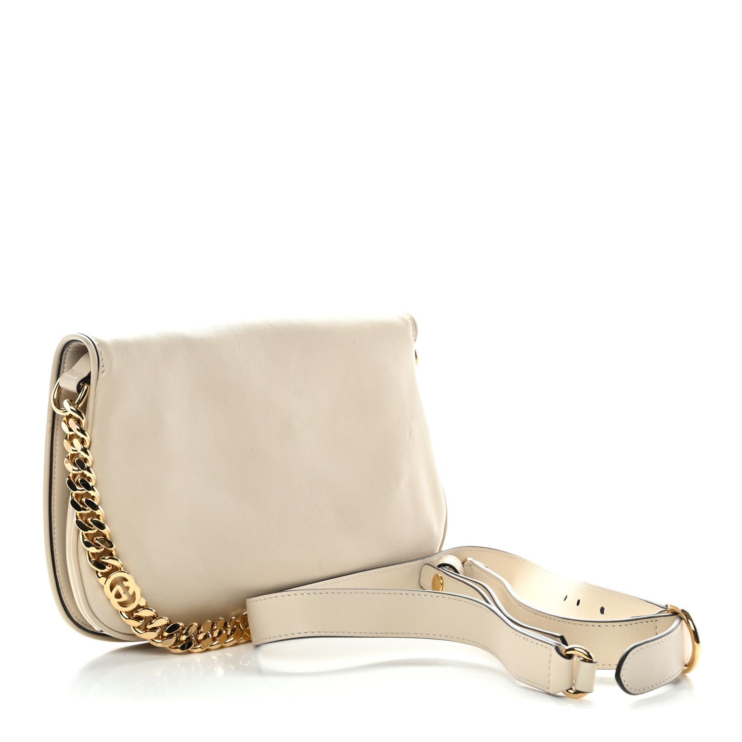 Gucci Roxy Calfskin Blondie Chain Shoulder Flap Bag Mystic White